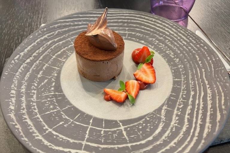 Chocolate truffle mousse, strawberry puree, chocolate cremeux, fresh berries
